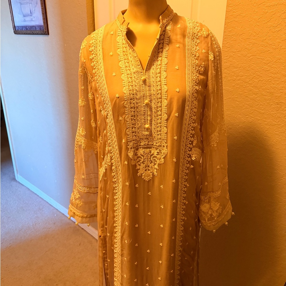 Maria b original chiffon Embroidered Dress in Beige